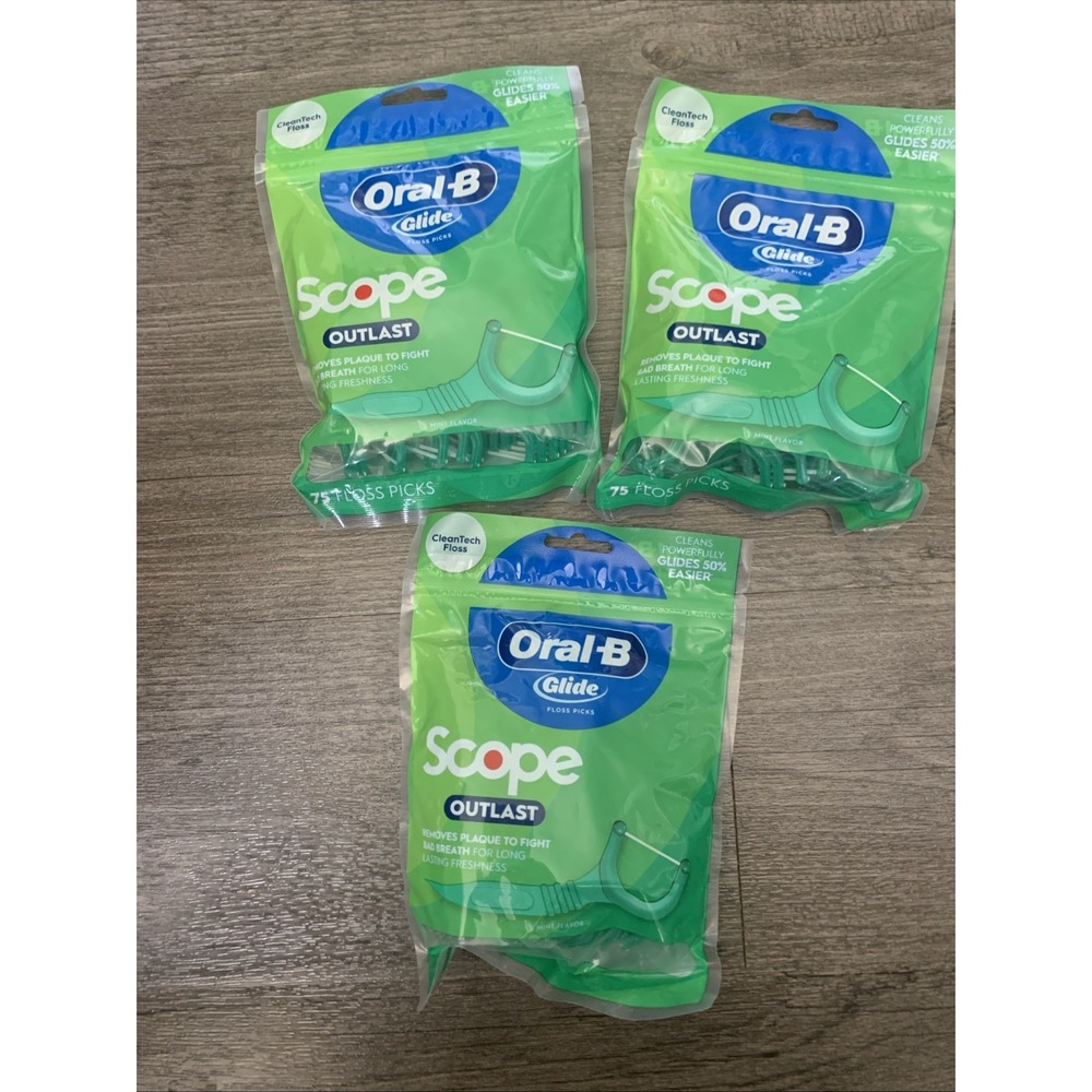 Oral-B Glide Complete Floss Picks Scope Outlast Mint 75ct 3 Pack 225 Total